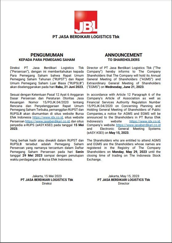 Surat Penyampaian Publikasi RUPS LAJU